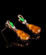 Retro Orange Sterling Silver Overgild Chalcedony Gourd Drop Earrings