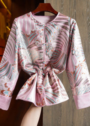 Retro Pink Embroideried Chinese Button Patchwork Silk Coats Fall