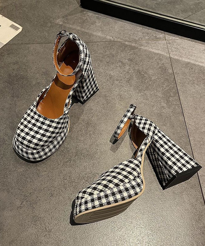 Retro Plaid Faux Leather Comfortable Splicing Chunky High Heels