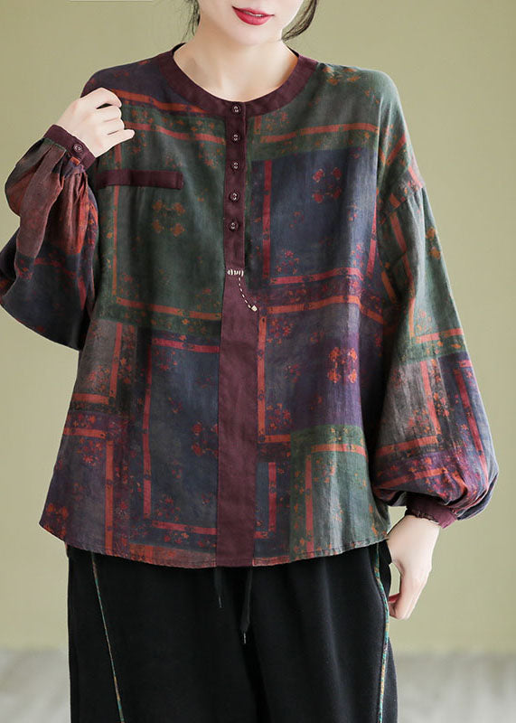 Retro Print Button T Shirt Long Sleeve