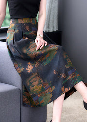 Retro Print Silk Draping A line Skirt