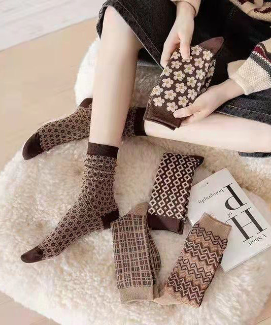 Retro Print Keep Warm Fine Cotton Crew Socks