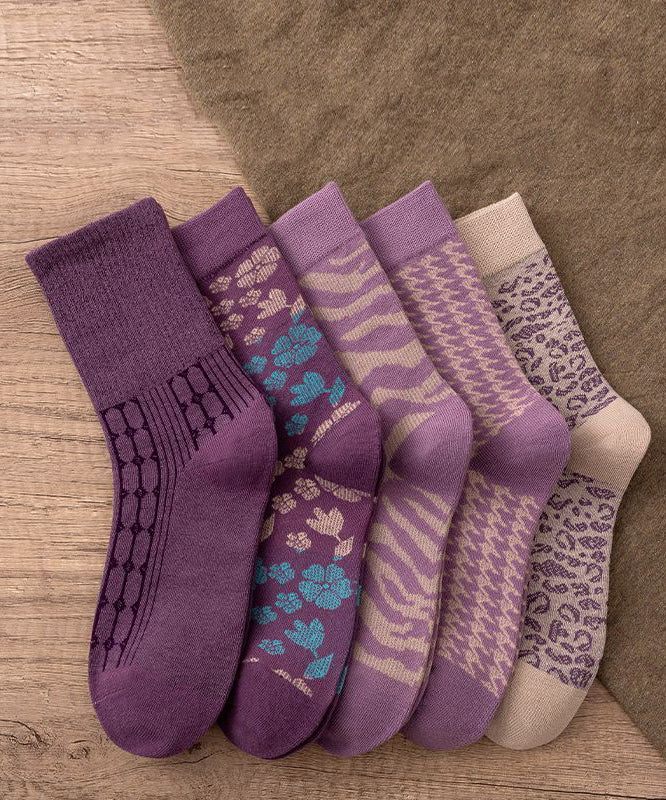 Retro Print Keep Warm Fine Cotton Crew Socks