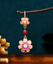 Retro Rainbow Copper Overgild Acrylic Pearl Camellia Drop Earrings