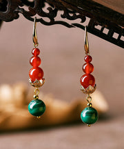 Retro Red Agate Malachite Tassel Drop Earrings