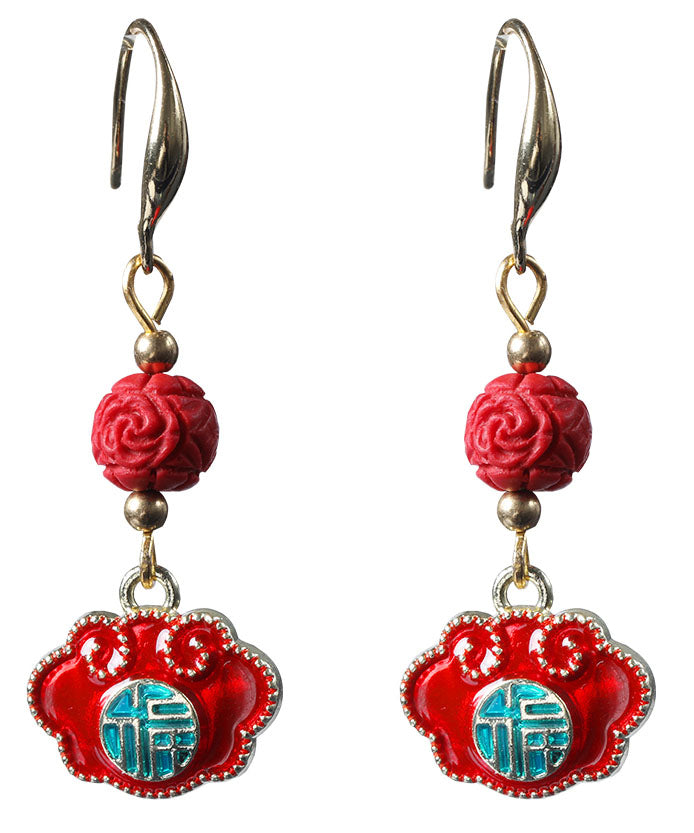 Retro Red Alloy Cloisonne Drop Earrings