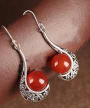 Retro Red Copper Agate Drop Earrings