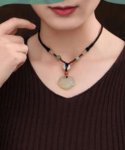 Retro Red Jade Gem Stone Pendant Necklace