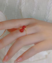 Retro Red Sterling Silver Overgild Agate Open Rings