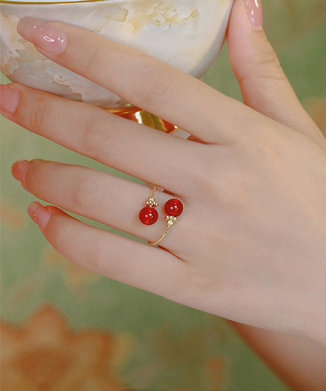 Retro Red Sterling Silver Overgild Agate Open Rings