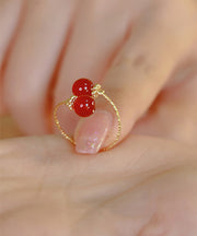 Retro Red Sterling Silver Overgild Agate Open Rings