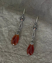 Retro Red Sterling Silver Water Drop Red Agate Drop Earrings