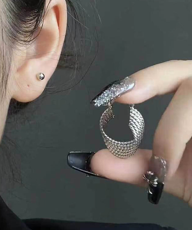 Retro Silk Metal Overgild Geometry Circle Hoop Earrings