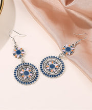 Retro Silk Sterling Silver Alloy Floral Cloisonne Drop Earrings