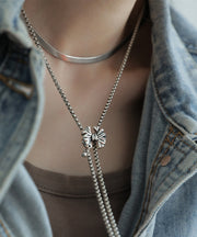 Retro Silk Sterling Silver Bow Tassel Pendant Necklace