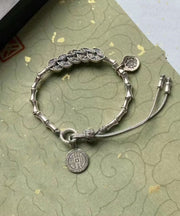 Retro Silk Sterling Silver Five Emperor Coins Tassel Charm Bracelet
