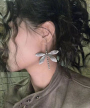Retro Silk Sterling Silver Hollowing Out Butterfly Drop Earrings