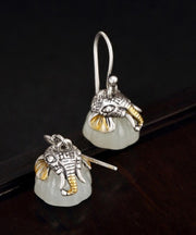 Retro Silk Sterling Silver Jade Little Elephant Drop Earrings