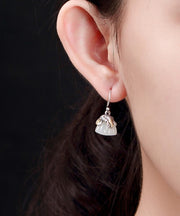 Retro Silk Sterling Silver Jade Little Elephant Drop Earrings