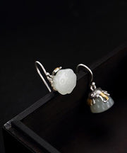 Retro Silk Sterling Silver Jade Little Elephant Drop Earrings