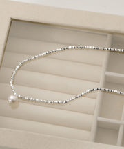 Retro Silk Sterling Silver Pearl Broken Silver Pendant Necklace