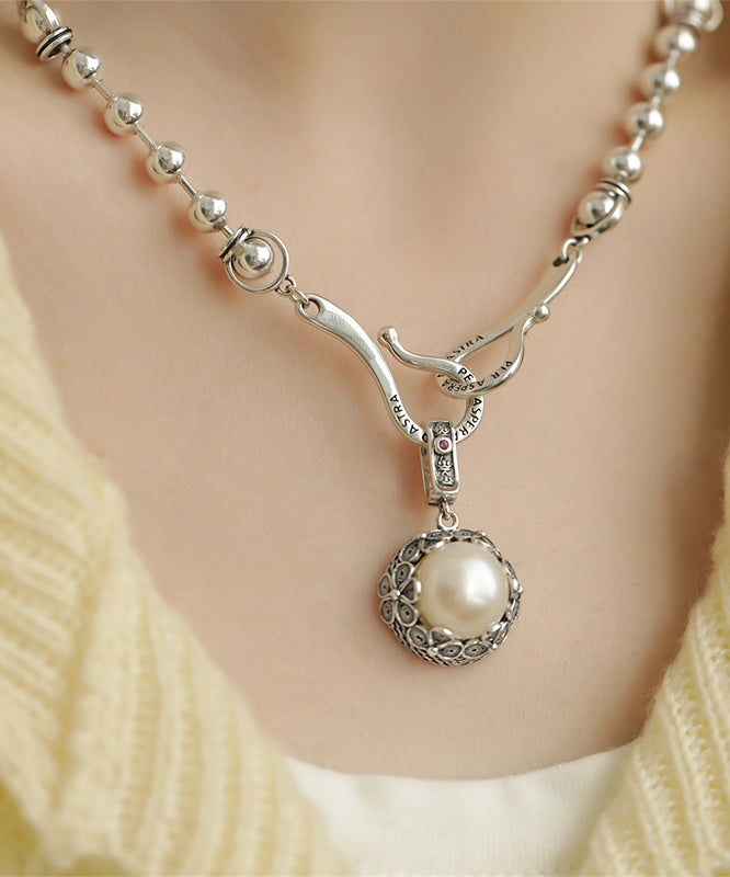 Retro Silk Sterling Silver Pearl Pendant Necklace