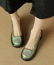 Retro Splicing Chunky Loafer Shoes Green Cowhide Leather