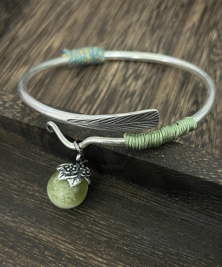 Retro Sterling Silver Jade Tassel Cuff