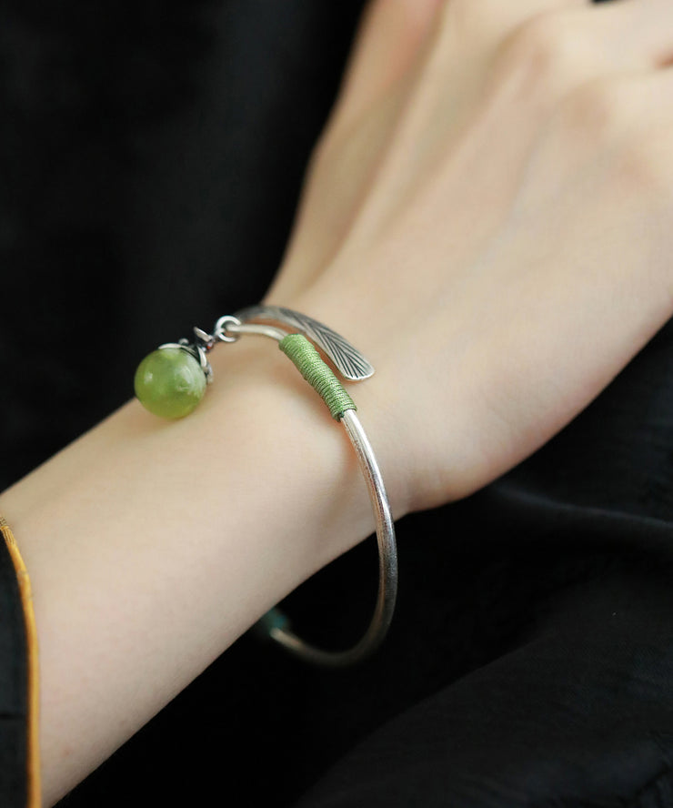 Retro Sterling Silver Jade Tassel Cuff