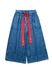 Retro Style Loose Royal Blue Wide Leg Skirt Pants For Men's Summer