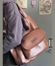 Retro Versatile Brown Large Capacity Faux Leather Satchel Handbag