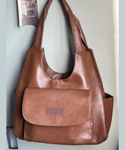 Retro Versatile Brown Large Capacity Faux Leather Satchel Handbag