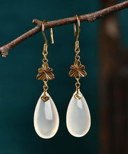 Retro White Ancient Gold Descendants Of Royal Families Chalcedony Drop Earrings