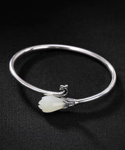 Retro White Sterling Silver Inlaid Jade Cuff