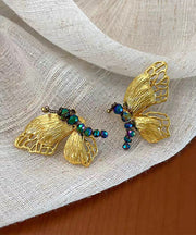 Retro Yellow Sterling Silver Overgild Butterfly Beading Stud Earrings