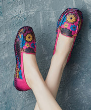 Rose Cowhide Leather Embossed Boho Handmade Flat Feet Shoes