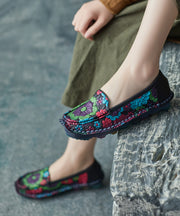 Rose Cowhide Leather Embossed Boho Handmade Flat Feet Shoes