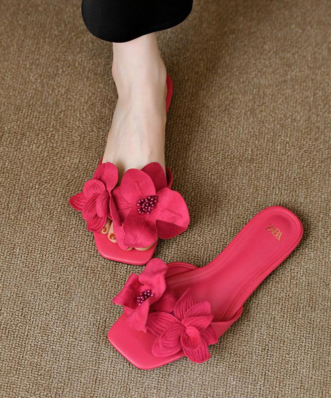 Rose Floral Splicing French Slide Sandals Peep Toe
