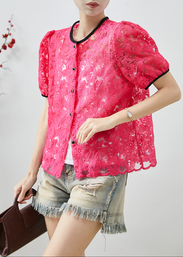 Rose Hollow Out Lace Blouse Top Embroidered Summer