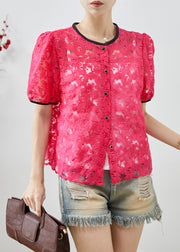 Rose Hollow Out Lace Blouse Top Embroidered Summer