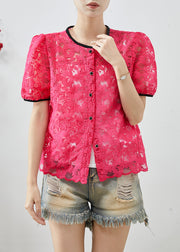 Rose Hollow Out Lace Blouse Top Embroidered Summer