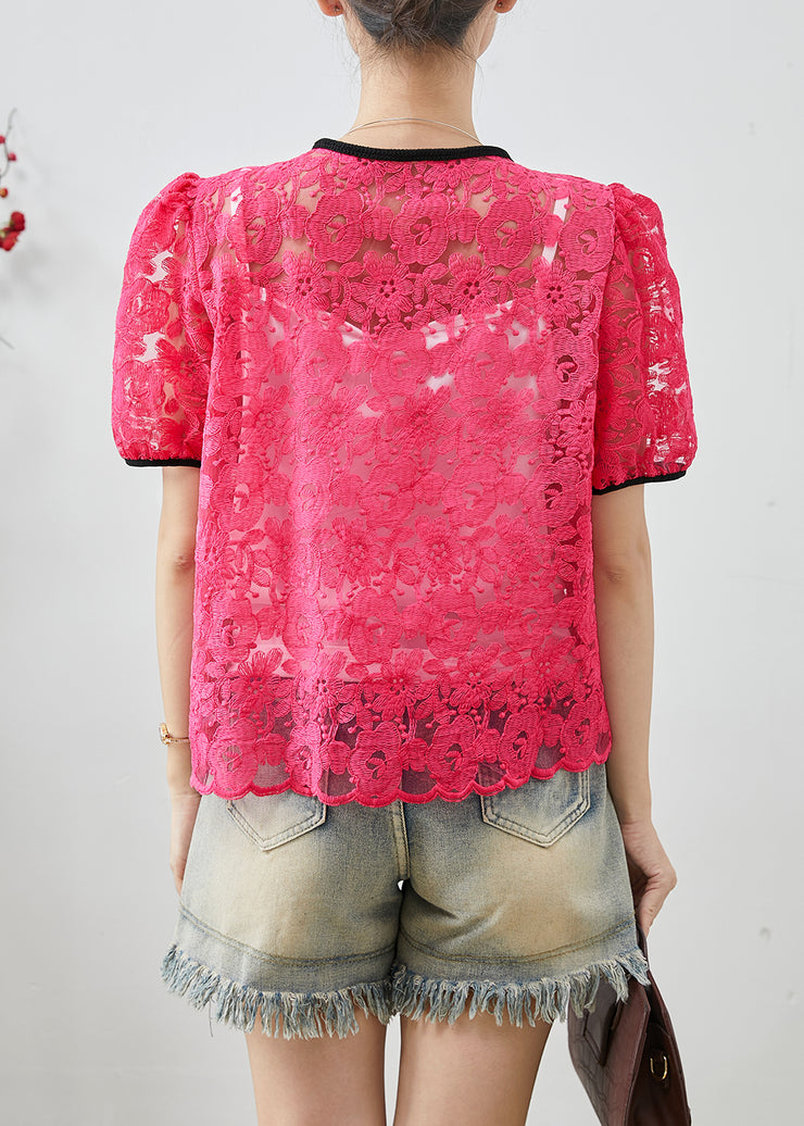 Rose Hollow Out Lace Blouse Top Embroidered Summer