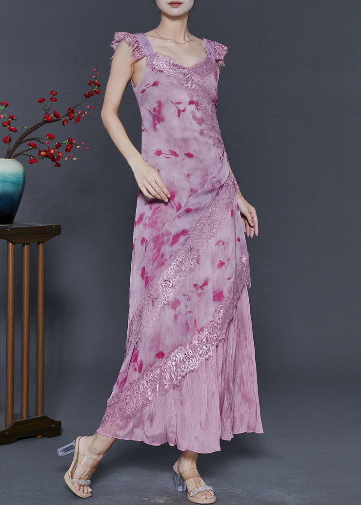 Rose Lace Patchwork Chiffon Long Dress Print Summer