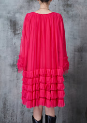 Rose Loose Tulle Holiday Dress Ruffled Flare Sleeve