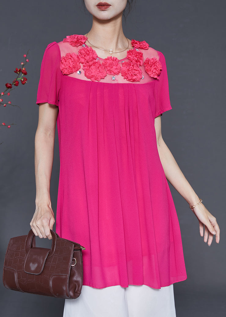 Rose Patchwork Chiffon Dress Stereoscopic Flower Summer