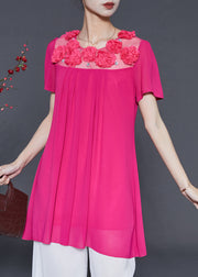 Rose Patchwork Chiffon Dress Stereoscopic Flower Summer