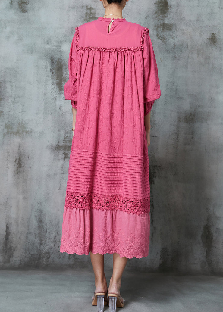 Rose Patchwork Linen Robe Dresses Ruffled Wrinkled Spring