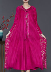 Rose Patchwork Pleated Dress Hooded Exra Large Hem Spring