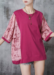 Rose Patchwork Print Cotton Tank Oversized Half Sleeve