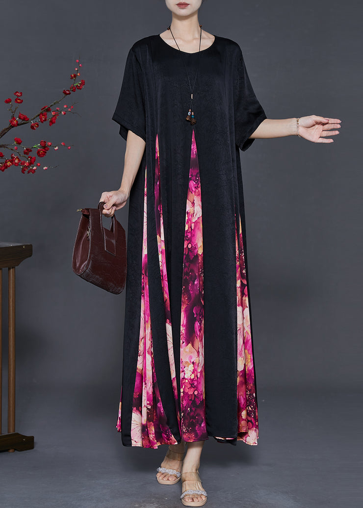 Rose Patchwork Silk Maxi Dresses Exra Large Hem Summer